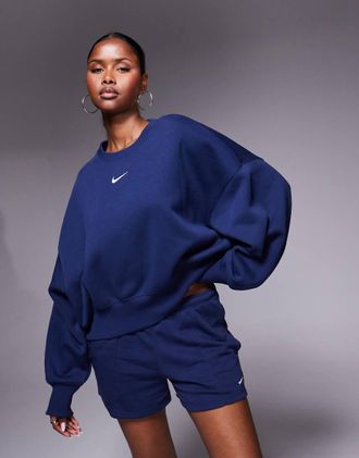 Nike Phoenix Fleece - Felpa oversize in pile color blu navy