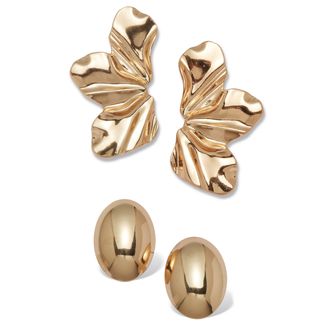 Palm Beach Jewelry Goldtone Sculptural Floral Drop Earrings and Dome Earrings Set