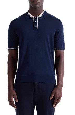 Bugatchi Tipped Merino Wool & Silk Polo Sweater in Navy at Nordstrom, Size Xxx-Large