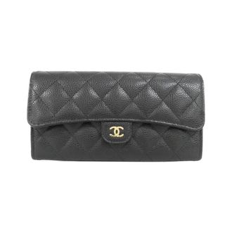 Chanel Black Bordeaux Grained Calfskin Long Wallet (Bi-Fold) (Pre-Owned)