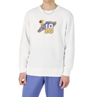 Champion Powerblend Fleece Sweatshirt In White Fleet Foot Logo