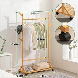 Infinite Bamboo Pro Max Gep&auml;ckst&auml;nder - Kleiderst&auml;nder Mit Universalrollen, Hoher Tragf&auml;higkeit, Verst&auml;rkter 80 Cm Stange, F&uuml;r Schlafzimmer, Hotel Oder Wohnzim