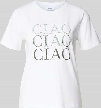 Comma T-Shirt mit Print und Ziersteinbesatz in Offwhite, Gr&ouml;&szlig;e 34