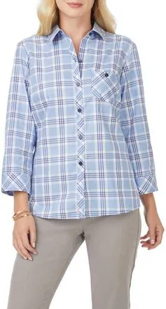Foxcroft Hampton Plaid Non-Iron Button-Up Shirt in Baltic Blue at Nordstrom Rack, Size 2