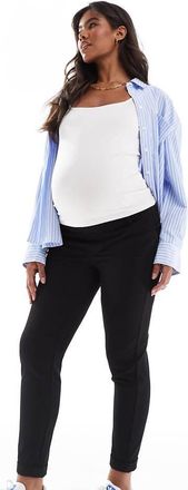 Vero Moda pull on tapered pants with turn up in black