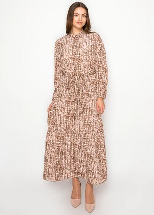 YAL New York Tiered Maxi Dress - Brown & Pink Print