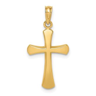 Diamond2Deal 14k Gold Polished Beveled Cross with Round Tips Charm Pendant