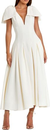 Mac Duggal Crepe A Line Midi Dress With Bow Straps in Ivory at Nordstrom, Size 0
