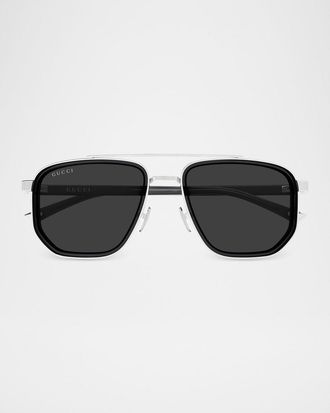 Gucci Men & apos;s GG2073S-001 Metal and Acetate Rectangle Sunglasses