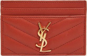 Saint Laurent Cassandre YSL Monogram Card Case in Quilted Smooth Leather