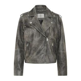 Gestuz Vintage jas Koud Grijs - Dames - Leren en Su&egrave;de Jassen - Grijs - L - Leer - Jassen