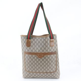 Gucci Brown Leather Coated Canvas Shoulder Bag Tote Bag (Pre-Owned)