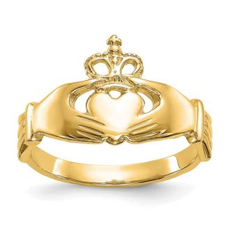 Diamond2Deal 14k Yellow Gold Polished Claddagh Ring