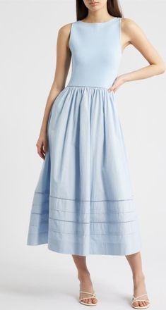 Moon River Sleeveless Mixed Media Midi Dress in Light Blue at Nordstrom, Size X-Large