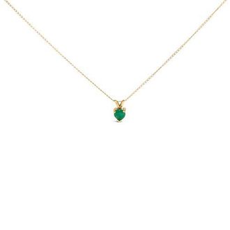 House of Brilliance 14K Gold 5X5 MM Heart Shaped Gemstone Solitaire Pendant Necklace in Green Emerald | Yellow at Nordstrom