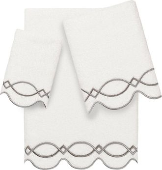 Linum Home Textiles 100% Turkish Cotton Diamond Chain Scallop 3Pc Embellished Towel Set