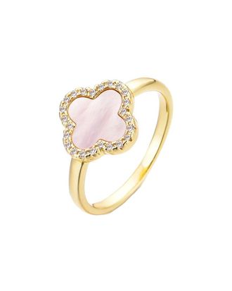 Adornia Adornia 14K Plated Mother Of Pearl Cz Halo Clover Ring