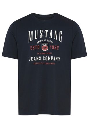 Mustang Kurzarmshirt MUSTANG Alex Logoprint, Herren, Gr. XXL, schwarz saphire, Jersey, Obermaterial: 100% Baumwolle, bedruckt, normal h&uuml;ftbedeckend, Rundhals,