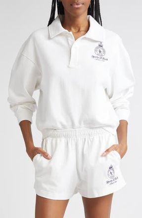 Sporty & Rich Crown Country Embroidered Long Sleeve Polo in White at Nordstrom Rack, Size X-Small