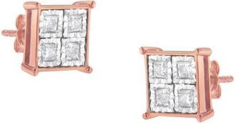 House of Brilliance Rose Gold Plated Silver Diamond Composite Stud Earrings in Pink at Nordstrom