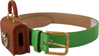 Dolce & Gabbana Groene Leren Devotie Hart Micro Tas Hoofdtelefoon Riem