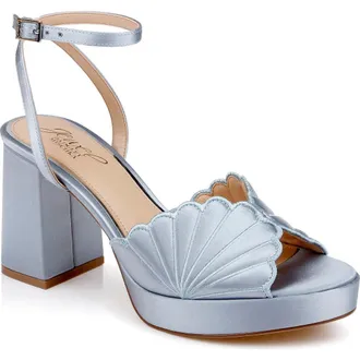Badgley Mischka Paola Ankle Strap Platform Sandal in Mist Blue Satin at Nordstrom, Size 5.5