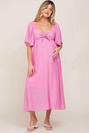 Pinkblush Front Tie Ruffle Sleeve Midi Dress at Nordstrom, Size X-Large