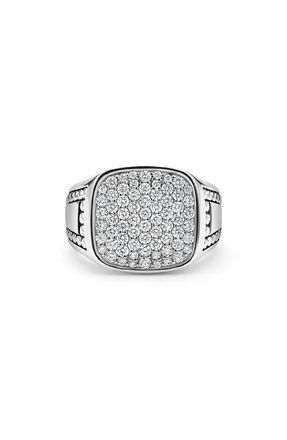 Lagos Anthem Pav&eacute; Diamond Signet Ring in Silver at Nordstrom, Size 8