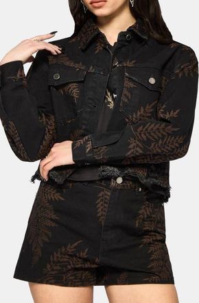 Disturbia Ruin Fern Distressed Denim Jacket in Black at Nordstrom, Size 14