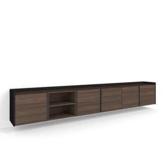 Skraut Home Mueble tv efecto madera roble oscuro y negro 309x35x50cm colgado
