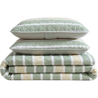 Nautica Varadero Stripe Reversible Cotton Quilt & Sham Set in Green Multi at Nordstrom Rack, Size King