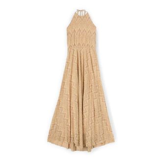 Motivi Vestido flare largo mezcla lurex - Dresses - Mujer - Beige - 2XL