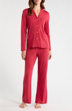 Natori Embroidered Jersey Pajamas in Cherry Red at Nordstrom, Size X-Small