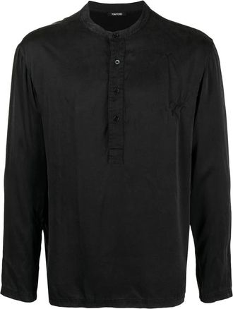 Tom Ford Zwarte Zijden Henley Loungewear Shirt - Heren - Longsleeves - Zwart - 2XL - Tops