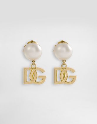 Dolce & Gabbana Earrings With Dg Logo And Pearl - Woman Bijoux Gold Metal Onesize