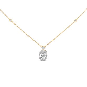 House of Brilliance 10K Yellow Gold Plated.925 Sterling Silver 1 1/2 Cttw Lab Grown Diamond Galaxy Halo Pendant Necklace