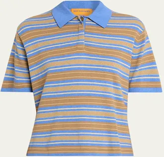 Guest In Residence Striped Short-Sleeve Rugby Polo