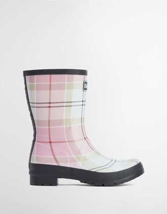 Barbour Womens Barbour Banbury Mid Cut Womens Cherry Blossom Tartan Wellington Boots - Pink - Size: 3