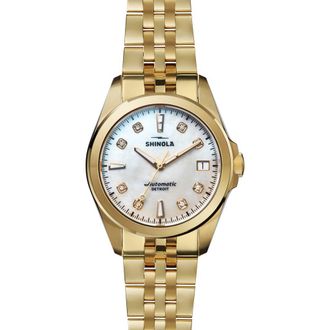 Shinola Circadian Monster Mother-of-Pearl & Diamond Automatic Bracelet Watch, 36mm in White Mother Of Pearl at Nordstrom