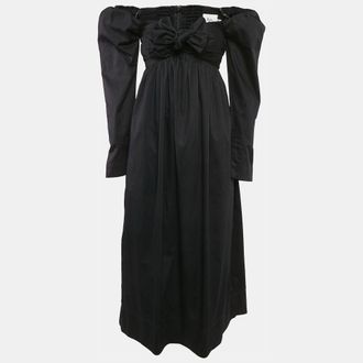 Aje Aje Black Cotton Bow Detail Off-Shoulder Midi Dress