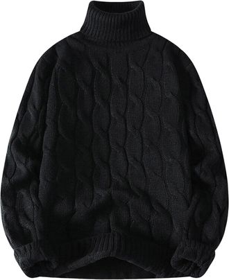 Generic Polo Neck Jumpers for Men UK Winter Knitted Sweaters Long Sleeve Roll Neck Jumpers Classic Fit Cable Knit Pullover Plain Colour Chunky Knitwear Smart 