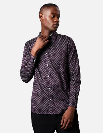 Maine Mens Maine Mens Geometric Pattern Foulard Long-Sleeved Shirt - Purple - Size: Regular/36