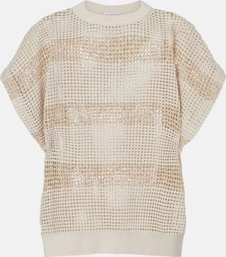 Brunello Cucinelli Open-knit sequined cotton sweater