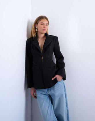 Topshop Blazer stretto in vita nero in coordinato