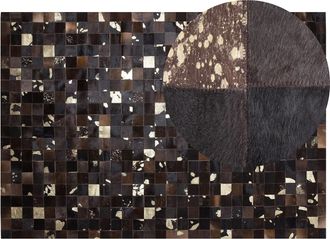 Beliani Alfombra De Piel Genuina De Vaca Marr&oacute;n 160 X 230 Cm M&uacute;ltiples Cuadrados Elaborada A Mano Bandirma