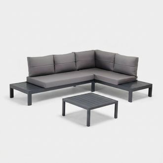 Emob Conjunto De Jard&iacute;n De Esquina Con Mesa Auxiliar De Aluminio Asira - Gris