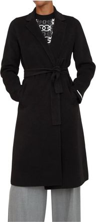 Marella Zwarte Jas met Polyester en Elastaan - Dames - Jas met riem - Zwart - 2XL - Polyester - Jassen