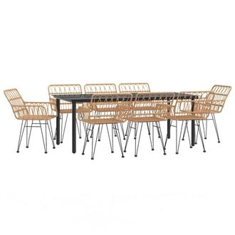 Berkfield Home Beautiful 9 Piece Garden Dining Set Poly Rattan in Brown