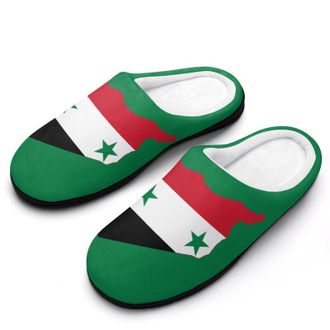 Generic Flag Map of Syria Funny Mens Slippers Cotton Warm House Shoes Memory Foam Sandals Print Size 7-14