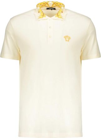 Versace Elegant Contrast Collar Polo - Heren - Polos - Beige - S - Katoen - Tops